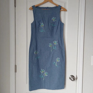 Kenji Coconut Tree Embroidered Dress‎ Size 4 Light Blue